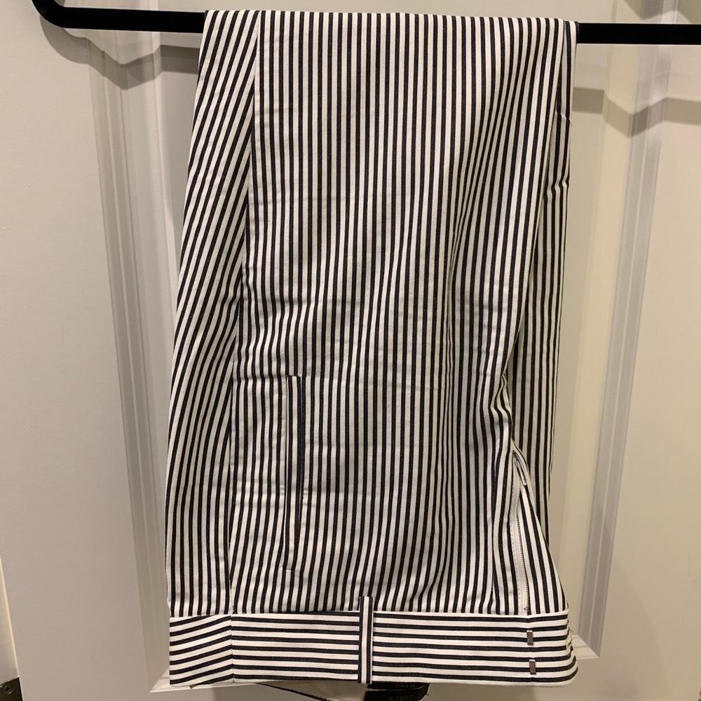 J Crew navy and white capris pants.